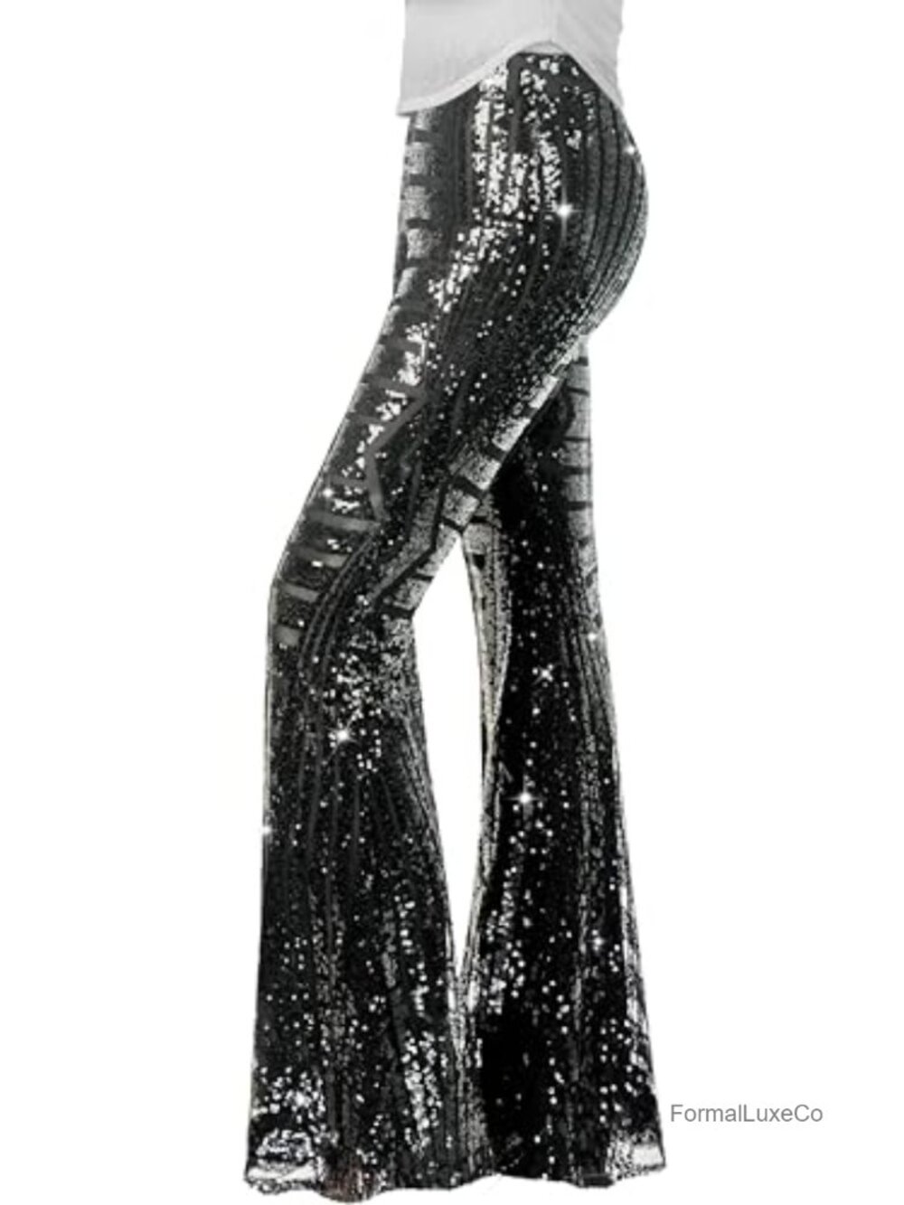 Sequin Flare Pants High Waisted Bell Bottom Trousers Disco Party Clubwear